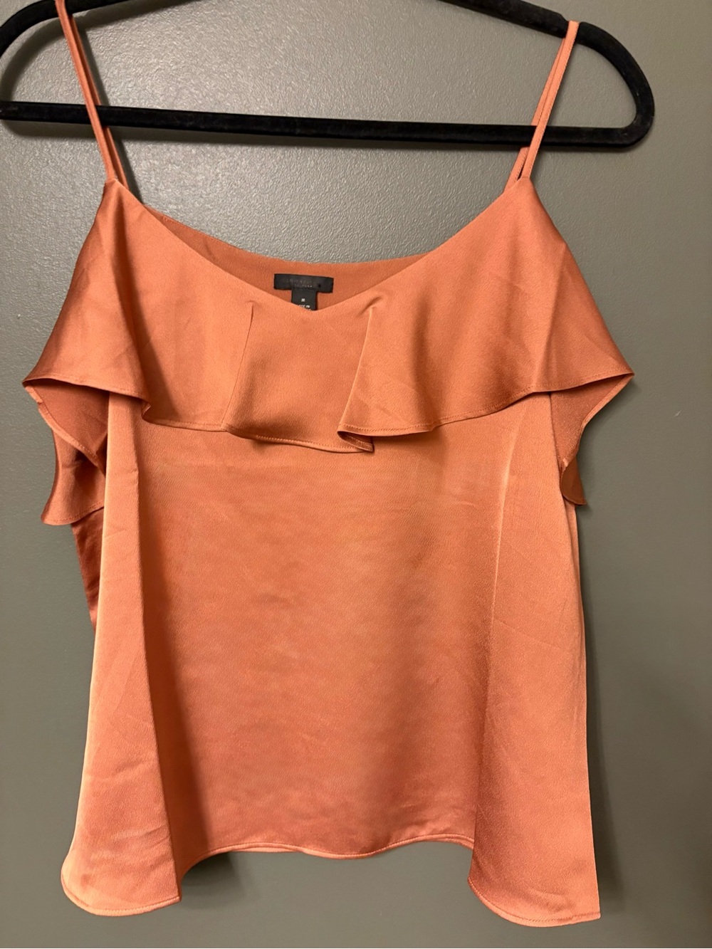 Ann Taylor Rust Ruffle-Trim Satin Tank Top